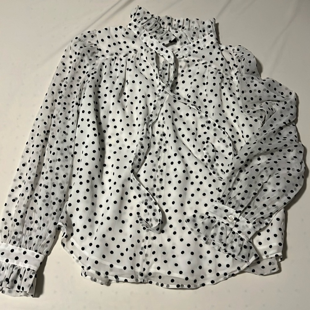 Pussybow Velvet Polka Dot Blouse